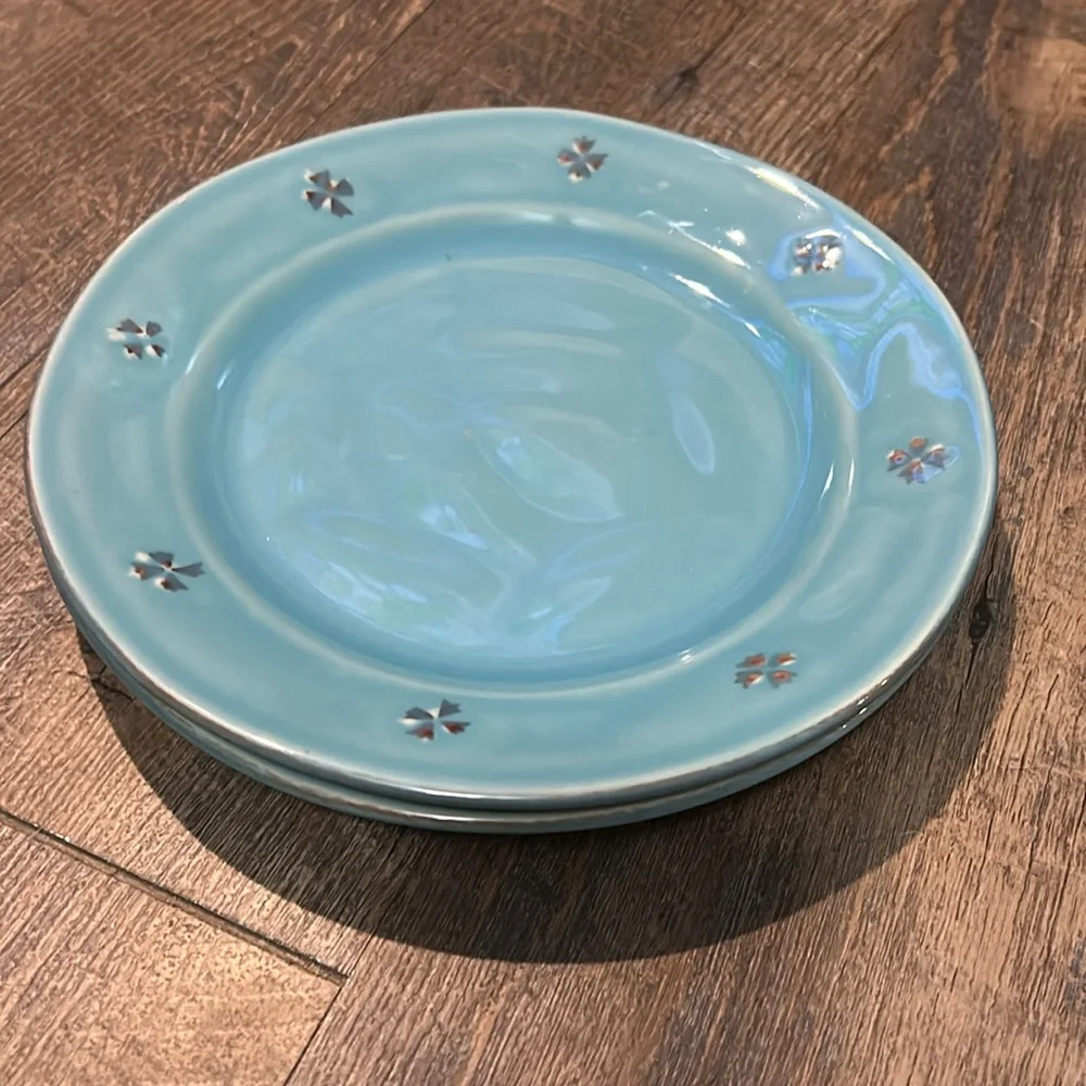 Pier 1 Tosco Lagoon‎ Blue 2 Salad or Desert Plates Embossed Flowers
